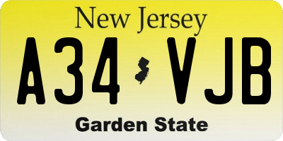 NJ license plate A34VJB