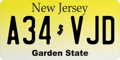 NJ license plate A34VJD