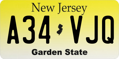 NJ license plate A34VJQ