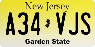 NJ license plate A34VJS