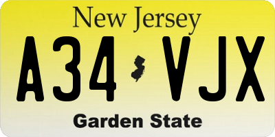 NJ license plate A34VJX