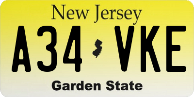 NJ license plate A34VKE