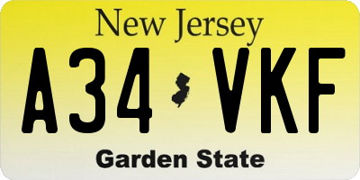 NJ license plate A34VKF