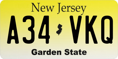 NJ license plate A34VKQ