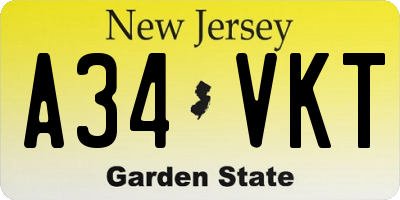 NJ license plate A34VKT