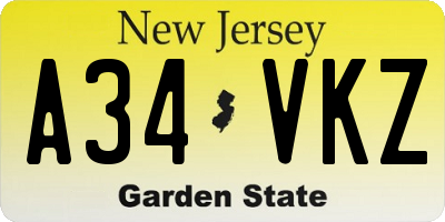 NJ license plate A34VKZ