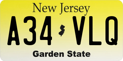 NJ license plate A34VLQ