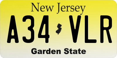 NJ license plate A34VLR