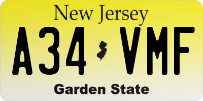 NJ license plate A34VMF