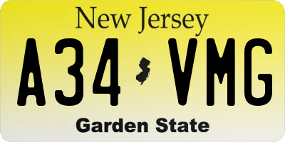 NJ license plate A34VMG