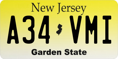 NJ license plate A34VMI