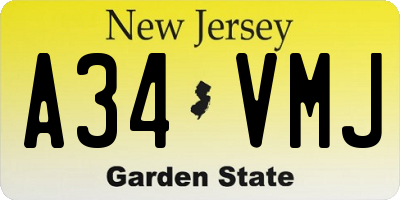 NJ license plate A34VMJ