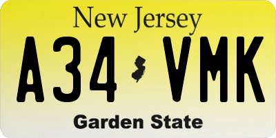 NJ license plate A34VMK