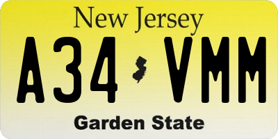 NJ license plate A34VMM