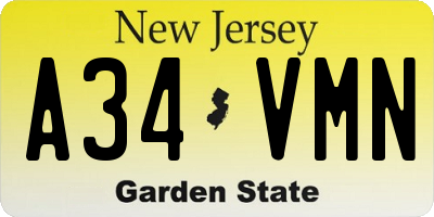 NJ license plate A34VMN