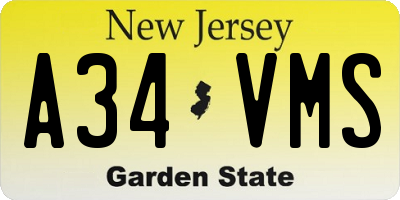 NJ license plate A34VMS