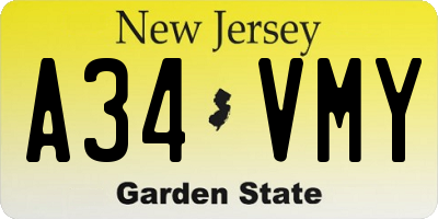 NJ license plate A34VMY