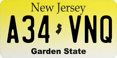 NJ license plate A34VNQ