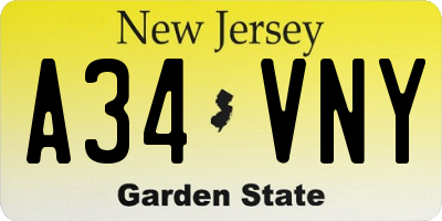 NJ license plate A34VNY