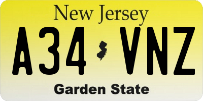 NJ license plate A34VNZ