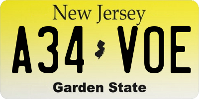NJ license plate A34VOE