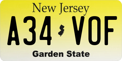 NJ license plate A34VOF