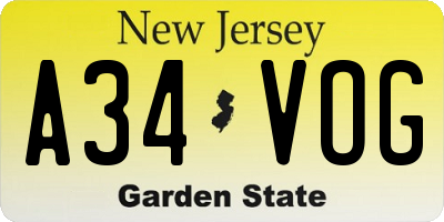 NJ license plate A34VOG