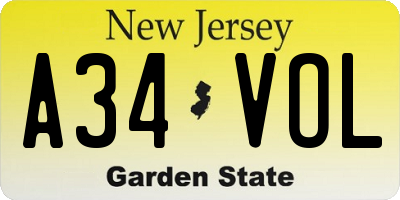 NJ license plate A34VOL