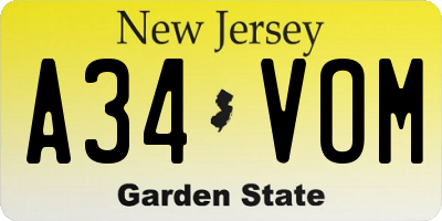NJ license plate A34VOM