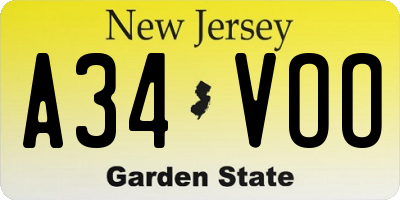 NJ license plate A34VOO