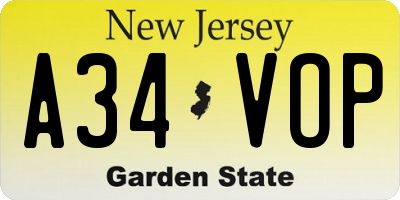 NJ license plate A34VOP