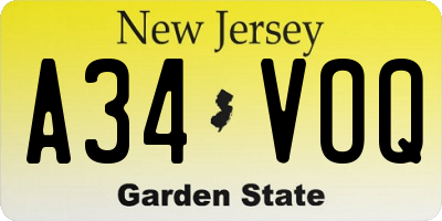 NJ license plate A34VOQ