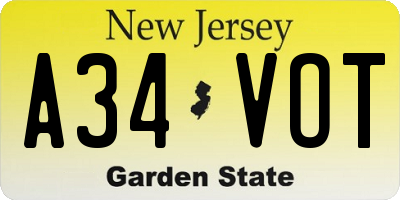 NJ license plate A34VOT