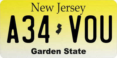 NJ license plate A34VOU