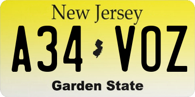 NJ license plate A34VOZ