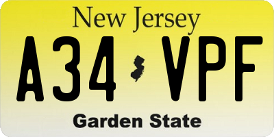 NJ license plate A34VPF