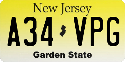 NJ license plate A34VPG