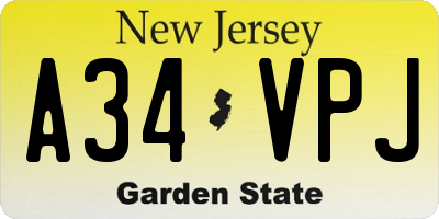 NJ license plate A34VPJ