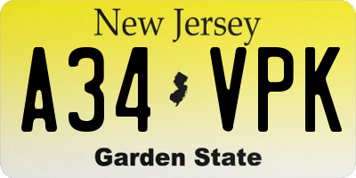 NJ license plate A34VPK