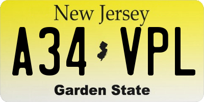 NJ license plate A34VPL