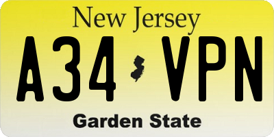 NJ license plate A34VPN