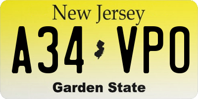 NJ license plate A34VPO