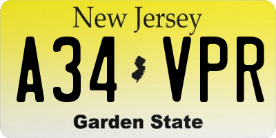 NJ license plate A34VPR