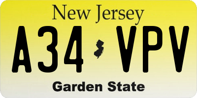 NJ license plate A34VPV