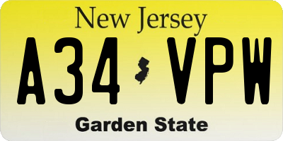 NJ license plate A34VPW