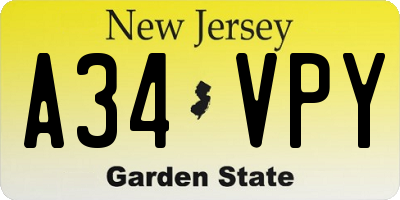 NJ license plate A34VPY