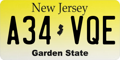 NJ license plate A34VQE