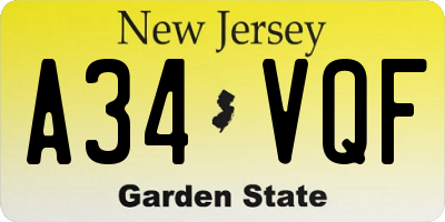 NJ license plate A34VQF
