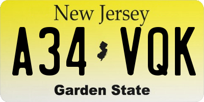 NJ license plate A34VQK