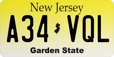 NJ license plate A34VQL